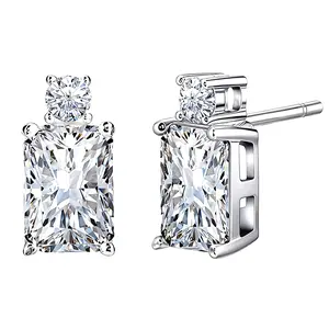 EIoways Sterling Silver Radiant Cut Drop Earrings Push Back Moissanite Stud Earrings 1.84ct D Color VVS S925 Sterling Silver Moissanite Jewelry Perfect Birthday Mother’s Day Christmas Gift for Women Wedding