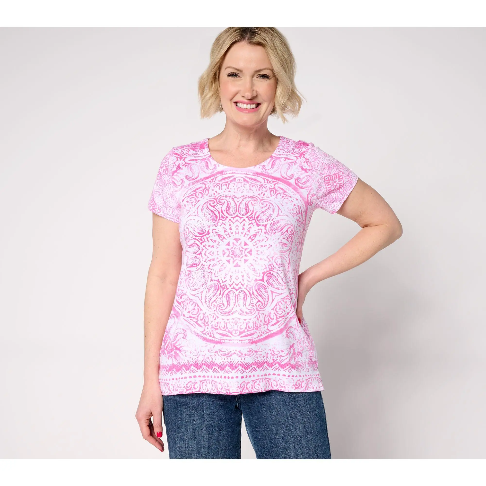 Belle Boho by Kim Gravel Slub Knit Exotique Tile Print Top
