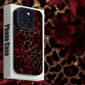 Phone Case: Fashionable Leopard Print with Red Floral Delicate Pattern Phone Case. Compatible with iPhone 17/15 Pro/13 Pro/12 Pro Max/iPhone 11/iPhone 13/13 Pro Max/11 Pro Max/iPhone 17 Air/14 Plus/iPhone 17 Pro/iPhone 15/iPhone 12/16 Plus/iPhone
