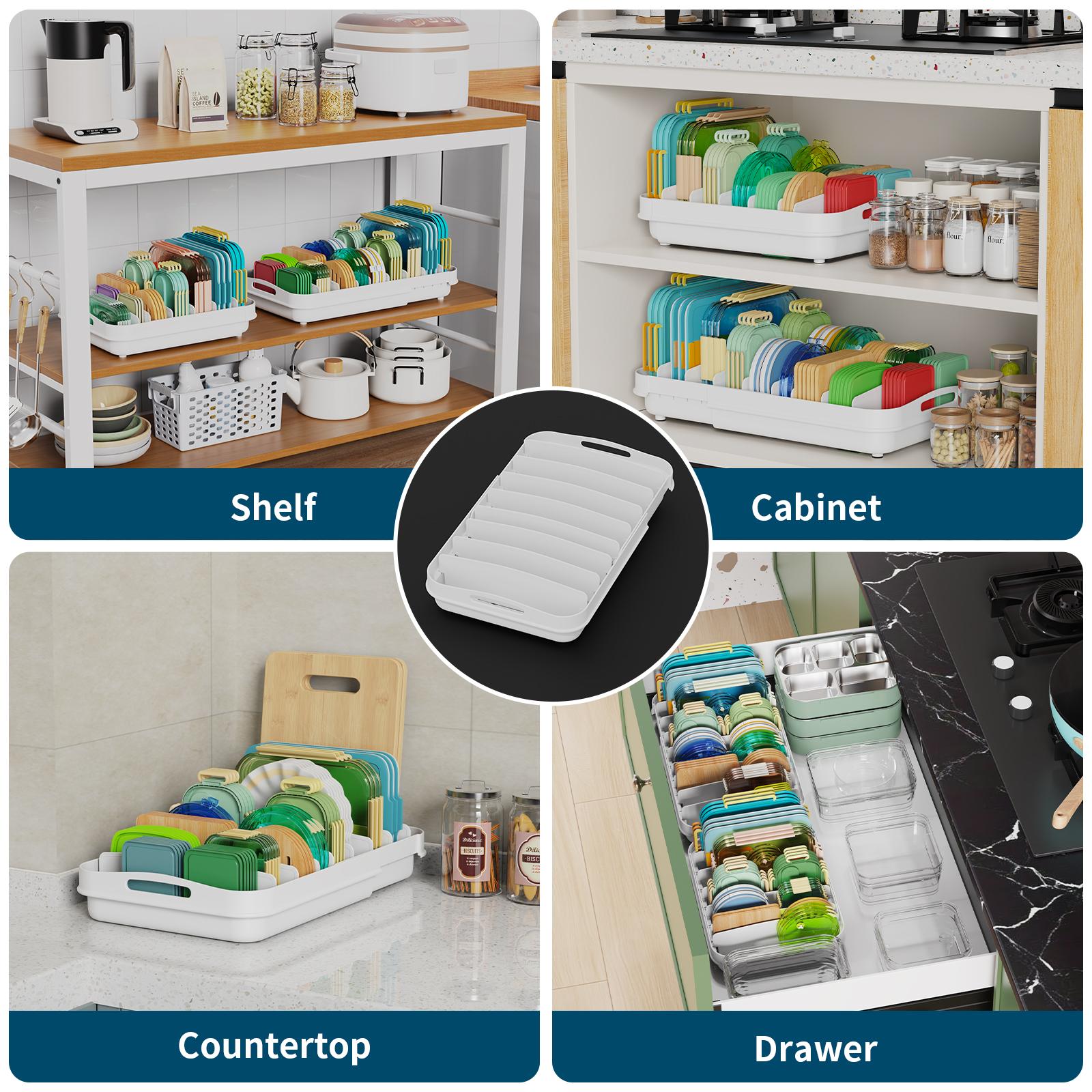 EVERIE Extendable Food Container Lid Organizer for 12'' Deep Cabinets, Adjustable Length 13.4" - 20.5" EVERIE Extendable Food Container Lid Organizer for 12'' Deep Cabinets, Adjustable Length 13.4" - 20.5"