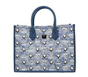 Pre-owned MCM Canvas, Leather Tote Bags Aren Munchen Denim Tote Women's Bag