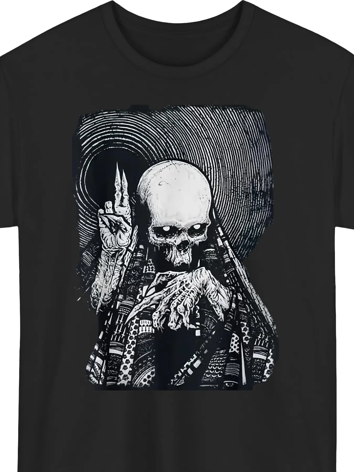 Men's & Women's Satanic Priest Grim Reaper Lucifer Occult Gothic T-Shirt - 220GSM Pure Cotton Short Sleeve Shirt with Occult Symbolism & Grim Reaper Print - Gothic Church Iconography for Year-Round Wear, Concerts, Festivals & Themed