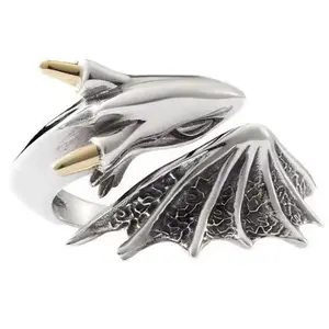 Non-Fading Personality Retro Small Flying Dragon Ring For Men Exquisite Vintage Jewelry Hip Hop Open Adjustable Ring