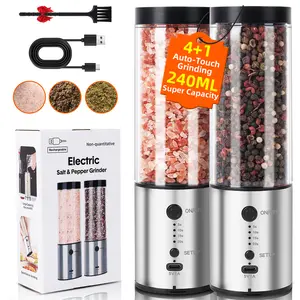Nicefox Electric Salt and Pepper Grinder Set, 2-Pack 480ML Capacity, USB-C Rechargeable 4-Timing Settings, Automatic Salt and Pepper Shakers, One-Handed Operation, Birthday Gifts for Women Mom LED