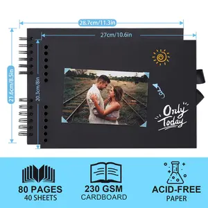 80-Page Scrapbook Album for Wedding Anniversary, Travel Memories, Craft Paper Album with Sticker Corners, DIY Family Scrapbooking Accessories