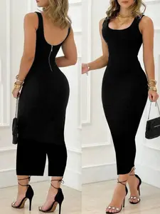 This Bodycon Midi Dress is Night Out Vibes ✨ | Scoop Back Zipper Slim Fit Dress Casual Wear