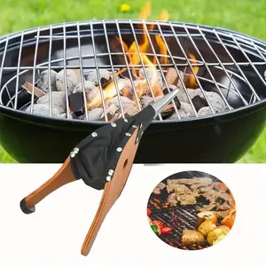 Manual Wooden Blower for Fireplaces, Handcrafted Wood Bellows with Comfortable Long Metal Nozzle, Essential BBQ Tool for Outdoor Cooking