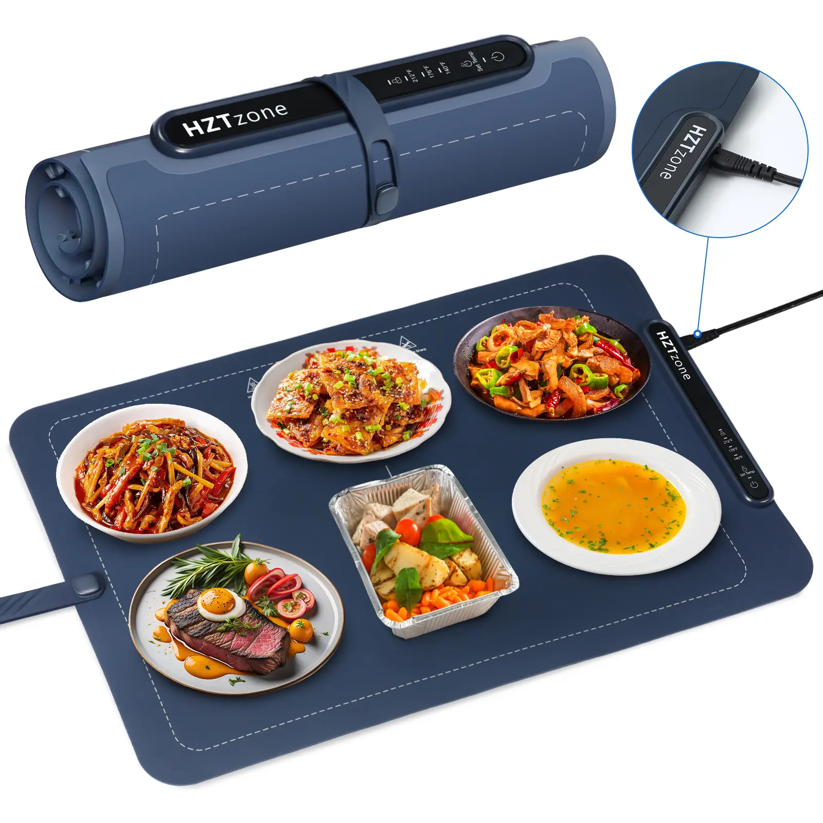 HZTzone Electric Warming Mat for Food, XL Extra Large Electric Warming Tray 24 x 16 inches, Rollable & Portable Food Warmer, Auto Shut-Off, Silicone H