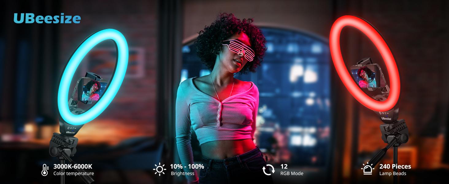 UBeesize 12'' RGB Selfie Ring Light with 62’’ Tripod Stand for Video Recording&Live Streaming(YouTube, Instagram, TIK Tok), Compatible with Phones, Cameras and Webcams Video Light UBeesize 12'' RGB Selfie Ring Light with 62’’ Tripod Stand for Video Recording&Live Streaming(YouTube, Instagram, TIK Tok), Compatible with Phones, Cameras and Webcams Video Light