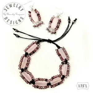 Jewelry Designed by Brandy Frazier - Earring and bracelet set - light weight unique bohemian hand crafted silver tone and waxed linen