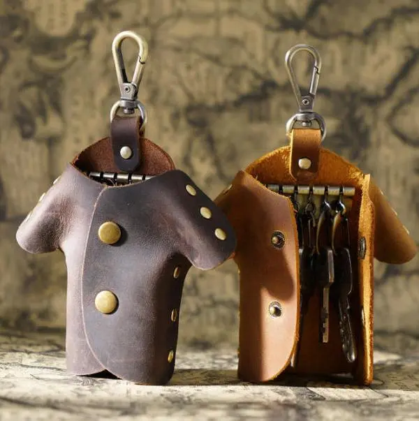 Creative Jacket Shape Leather Key Holder, Vintage Key Organizer Case with Belt Clip, Portable Key Wallet for Men & Women
