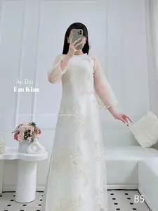 Cream braided neck with Bow Ao Dai | B5 | Ao Dai for Women| Lunar New Year | Ao Dai Viet Nam