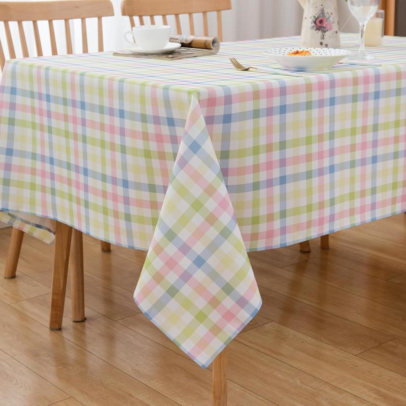 Spring easter tablecloth rectangle green blue white pastel buffalo check plaid table cloth 60 x 84 oblong polyester gingham table cover countryside reusable waterproof for summer party picnic dinner