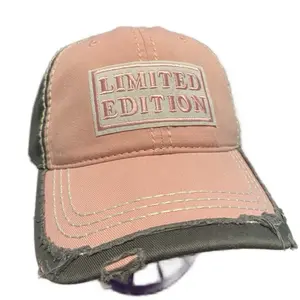 Limited Edition Pink and Grey Limited Editionion Hat with Distressed Design