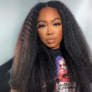 [250% Density] Wiggins Hair Kinky Yaki Straight V Part Wig Human Hair No Leave Out Thin Part Yaki Straight Upgrade Human Hair