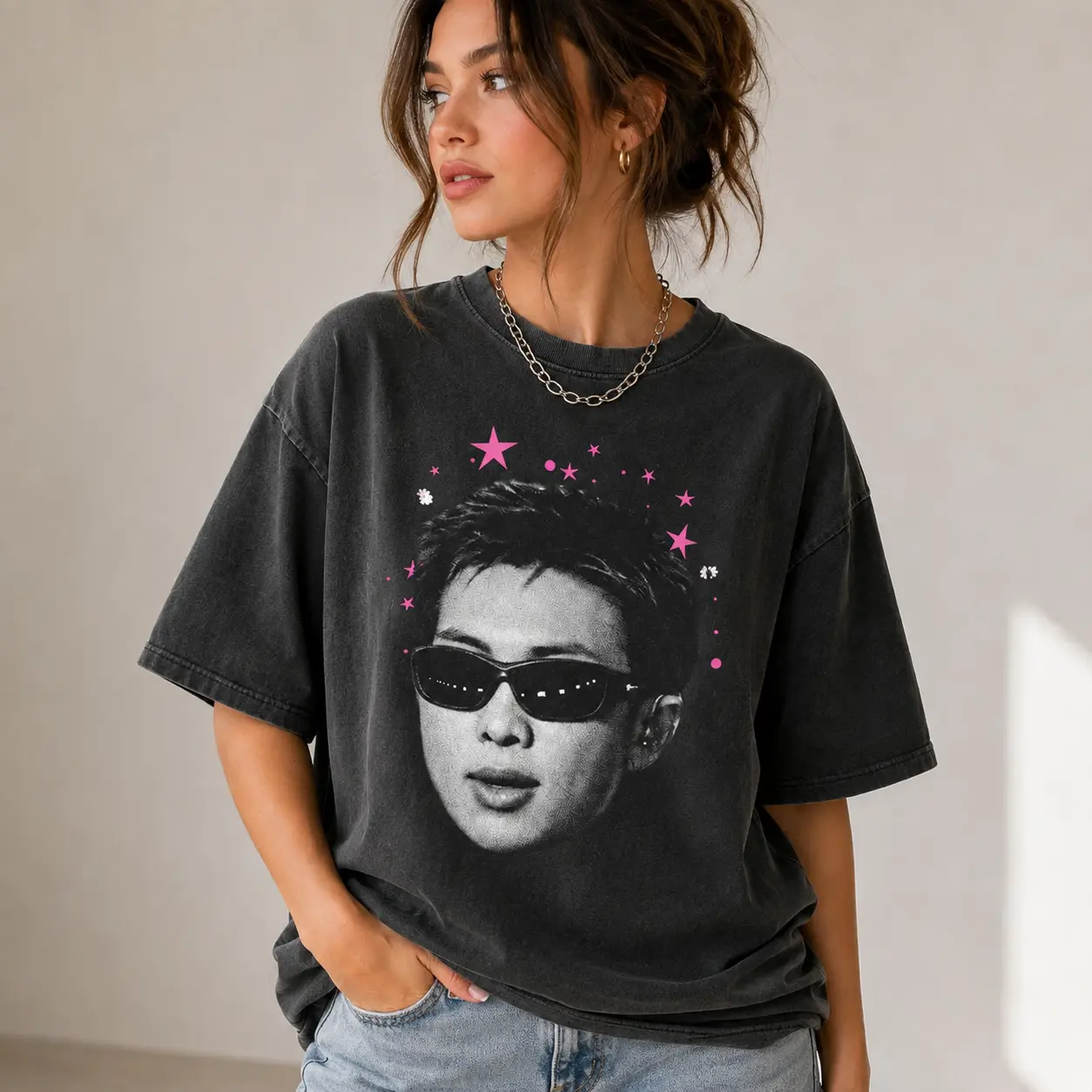 : Vintage Style K-Pop Apparel - Namjoon Merch Tee, Comfort Colors Portrait RM Graphic Tee