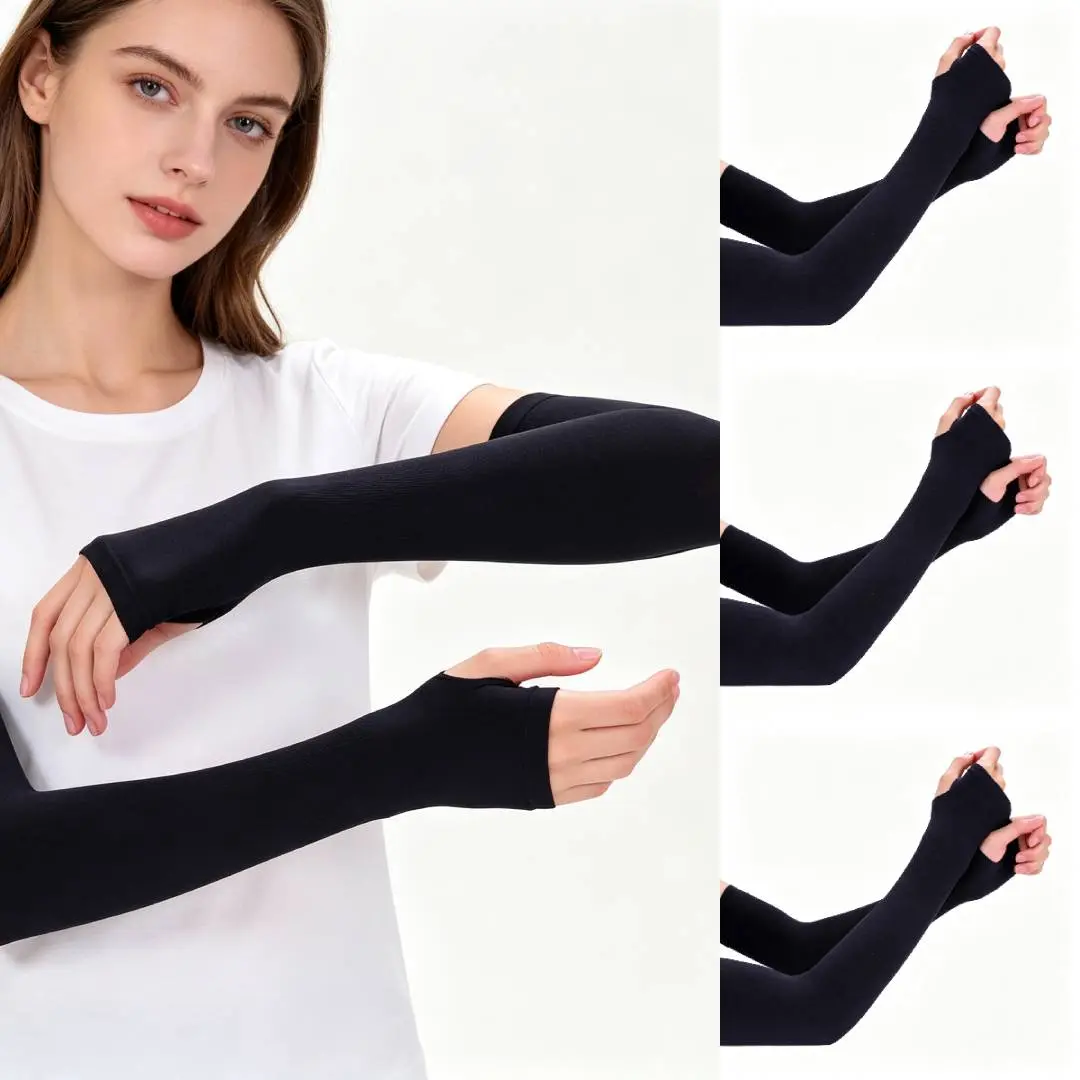 3Pairs Women's Ice Silk Cooling Arm Sleeves with Thumb Holes, Lightweight UV Protection