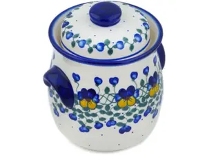 Polish Pottery Fermenting Crock with Water Seal Airlock Indigo Dream