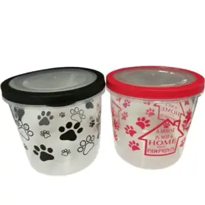 Pet treats containers Sets of 2 with green Lids and Red Lids, Designed for Pet Food Storage, Features Pawprint Patterns. Green & red.