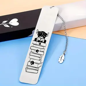 Cute Highland Cow Design Bookmark, Stainless Steel Bookmark with Box, Book Accessories for Home School Office, Gift for Teacher & Book Lovers