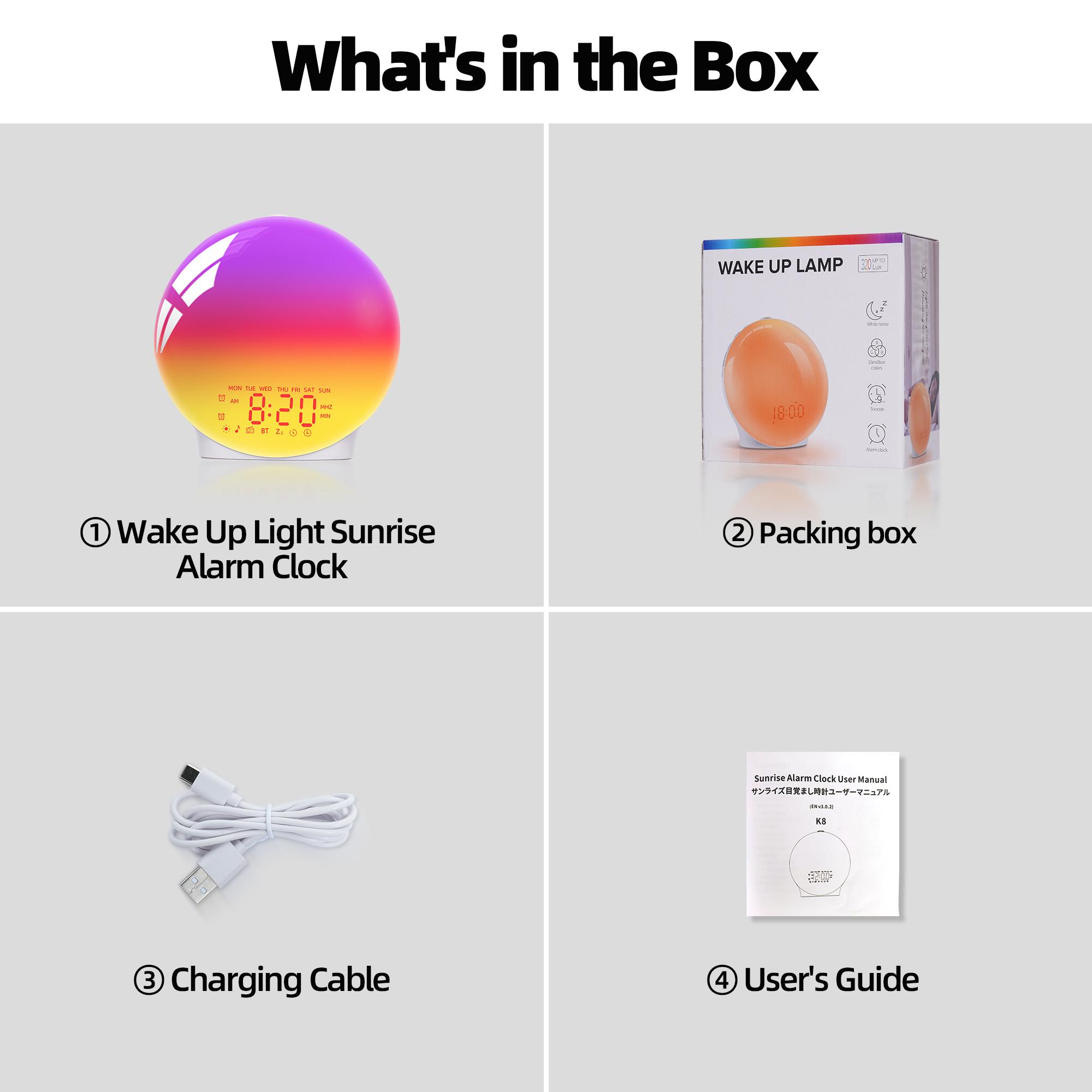 LEIKE 6.9" Sunrise Alarm Clock with White Noise Sound Machine, RGB Night Light, Dual Alarm, Sleep Timer, Bluetooth Bedside Lamp for Bedroom