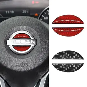 1PCS Carbon Fiber Car Steering Wheel Center Emblem Cover Sticker Decoration Accessories For Nissan Qashaqai Sylphy X-trail Note Elgrand Leaf Juke