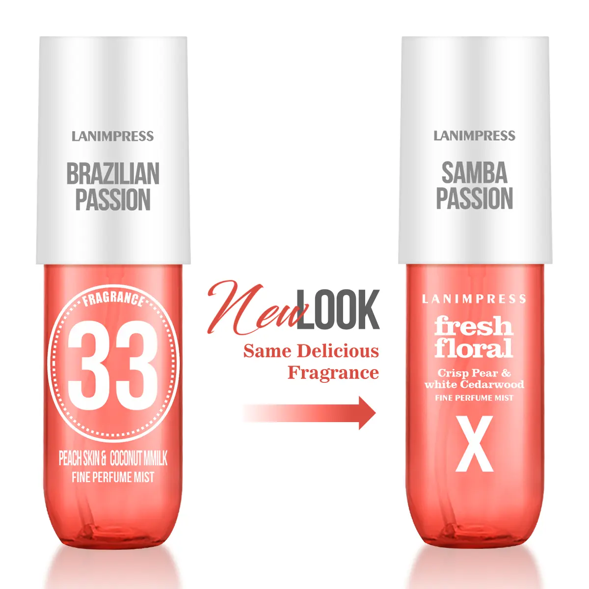 LANIMPRESS Samba Passion Fresh Floral Body Mist, 3.0fl oz Moisturizing Paraben-Free Liquid Fragrance for Women with Cedarwood & White Tea Notes, Floral Fragrances Single Item, Travel-Friendly Refillable Perfume Spray for Casual Attire