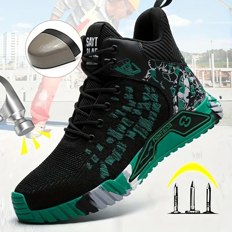 Lab Shoes Gentlemen [All-Season Steel Toe Safety Footwear] Durable Outdoor, Men's Steel Toe Safety Footwear - Breathable, Anti-Puncture Kevlar Midsole, Non-Rubber Sole All Seasons Boy Lace Worker Green