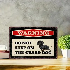 Funny Dachshund Plaque 8x12 inches "Warning Don't Step on the Guard Dog" Metal Sign for Pet Lover Vintage Home Room Wall Cafe Decoration