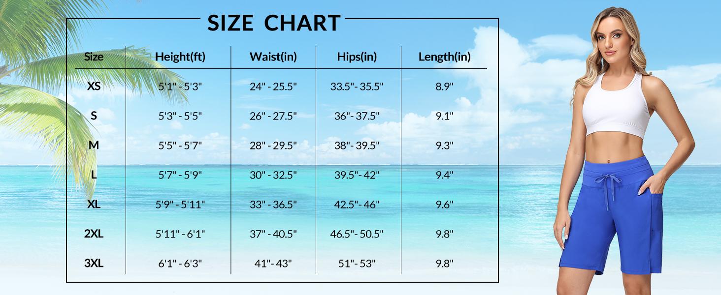baleaf Women's 9" High Waisted Swim Board Shorts Quick Dry Swimsuits Bottoms with Drawstring Tankini Bottom Waterpark Beach Pool Lounge Wear