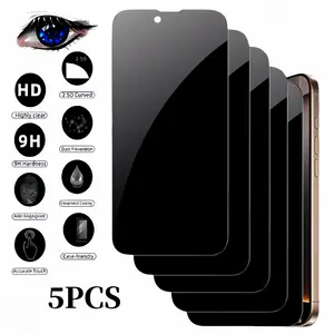 5PCS Anti Spy Screen Protector for iPhone 17 Air 16E 16 15 14 13 Pro Max Plus Privacy Tempered Glass Film 9H Hardness Ultra Thin Oil Repellent Coating Anti Peeping Case Friendly Protection Durable