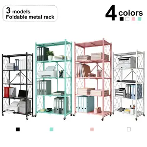 Lifetime Home Metal Foldable Storage Shelf Rack - Collapsible Shelving Display, Lightweight & Waterproof, Black, Space-Saving, Durable, Versatile for Kitchen & Pantry Use, Modern Shoe Organizer, 360-Degree Mobility, 90 lbs Capacity - Room