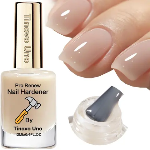 【Black Friday】Tinovo Uno Pro Renew Nail Strengthener, 12 mL Natural Jelly Beige Quick-Drying Manicure Care for Soft and Brittle Nails with Enhanced Shine, Hydrating Nail Lacquer