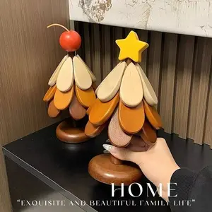 Dual Style Star & Apple Wooden Christmas Coasters, Foldable Heat Resistant Cup Mat, Perfect Festive Table Ornament for Kitchen Dining Room Decoration