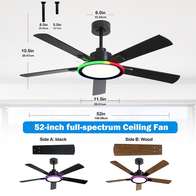 BAYSQUIRREL 52" Ceiling Fan with Lights, RGB Bluetooth Speaker, 6-Speed Reversible Motor, Full-Spectrum Lighting, Edge Ambient Lights, Smart Lighting Solutions,Feb Faves,Valentine's Day