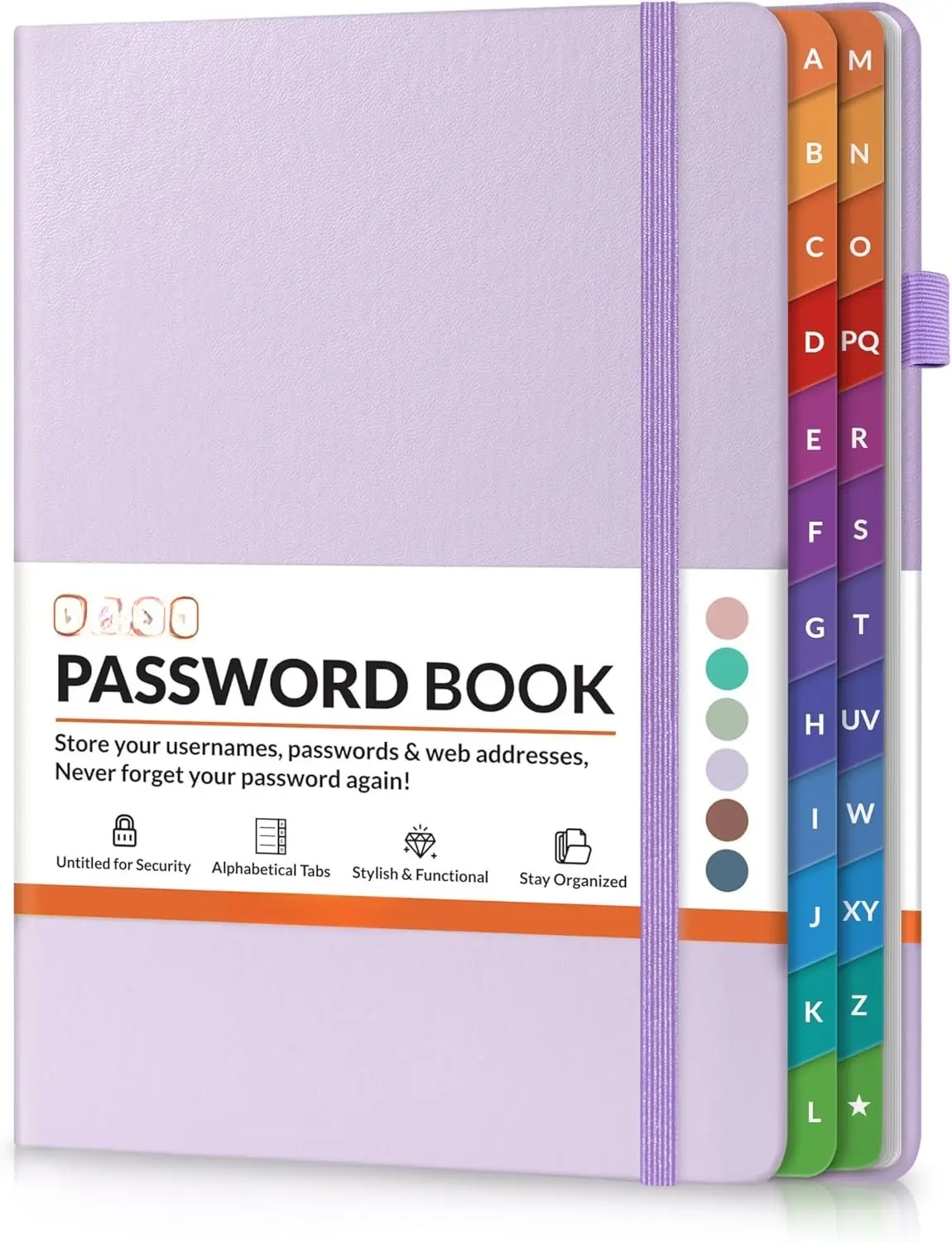 Password Book with Colorful Alphabetical Tabs, Password Books for Seniors, Password Keeper Book for Computer and Internet Address Website Login, 5.3''x 7.7''- Purple