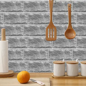 6/12/24/48PCS Dark Gray Stone Wall Stickers | Matte PVC Crystal Film Waterproof Oil-Proof | Home Decor