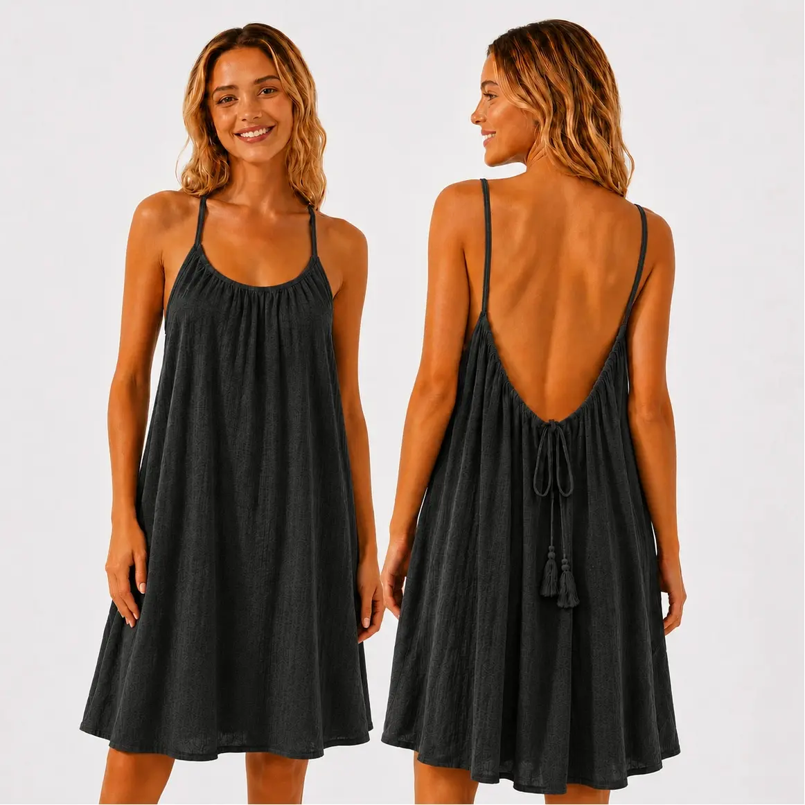 Ladies' Summer Solid Spaghetti Strap Backless Sleeveless Cami Dress - Knee-Length Soft Loungewear Nightwear for Indoor Home Comfort