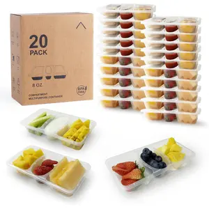 8 OZ  Snack Containers with Lids,  3 Compartment Condiment Snack Pack Containers 20 Sets
