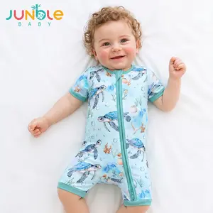 Junblebaby Bamboo Shortie  Romper Baby Boy Clothes Bamboo Onesies With 2 Way Zipper Short Sleeve Romper Baby Sleepers for Boy 3-24M Baby Boy Summer Clothes Sea Turtle Print