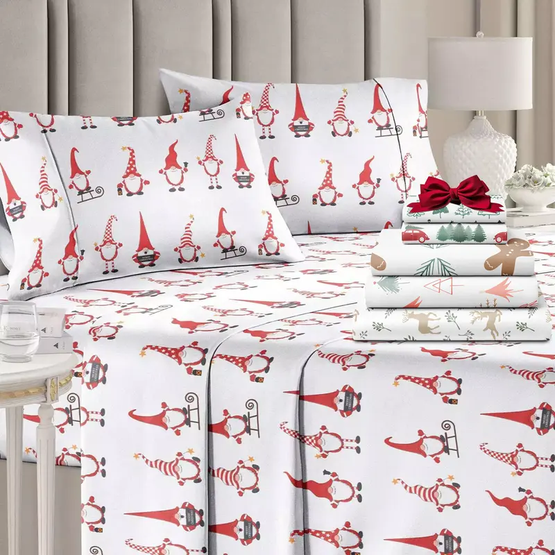 CGK Holiday 4-Piece Sheet Set – Soft Microfiber Bedding, Deep Pocket Wrinkle-Free Festive Christmas Sheets, Trees, Candy Canes, Reindeers