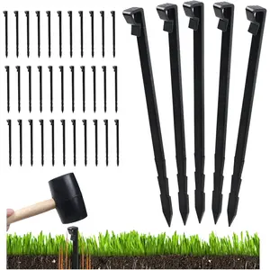 45 count Landscape Edging Anchor Stakes, 8.5 in Heavy Duty Plastic Garden Stakes, Black Garden Anchoring Spikes for Yard, Edgings Garden Lawn, Fence Barrier (45)