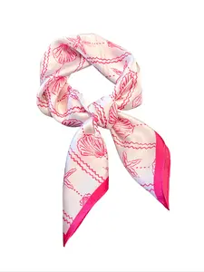 Women's Starfish Shell Print Silk Scarf, Lightweight Smooth Drape Neck Wrap, Elegant Fashion Accessory for Spring Summer