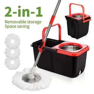 Mop and Bucket Set with 360° Spin Mop Stainless Steel " Handle 3 Microfiber Refills Wringer Set for Home & Commercial Floor Cleaning separate  water  mop