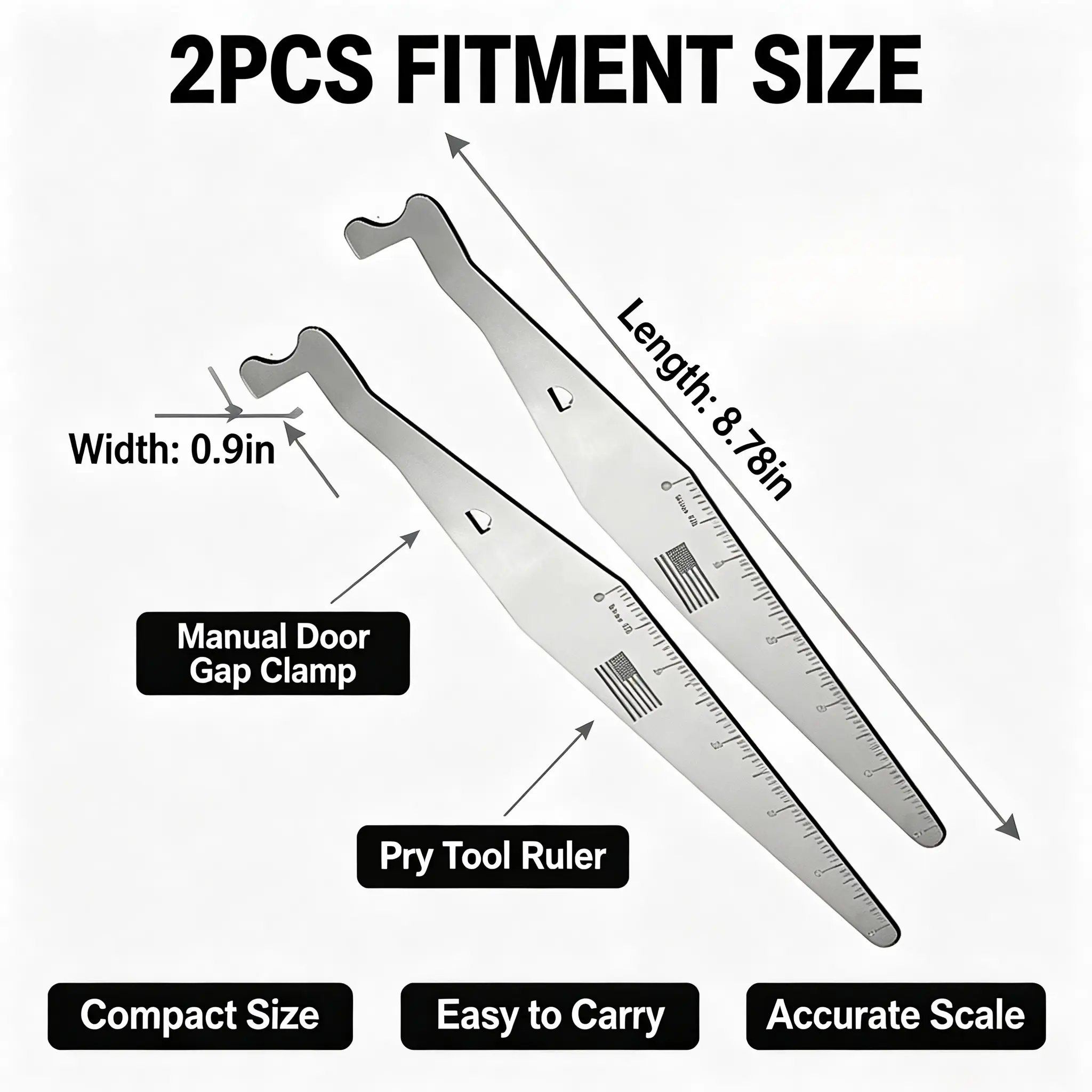 Firepik 2PCS Heavy-Duty Multi-Function Pry Bar & Slim Manual Door Gap Wedge Tool Kit Set, 8.78x0.9" Professional Hardware Fix Tool for Home Emergency Rescue, Anti-Theft Security, Multi-Use