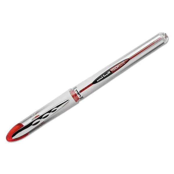 Uni-Ball VISION ELITE UBC Model Roller Ball Pen, 0.8mm Bold Red Visible Ink, Waterproof, Consistent Color, Leak-Eliminating, White & Red Contemporary Design Barrel, Smooth-Writing Office Stationery