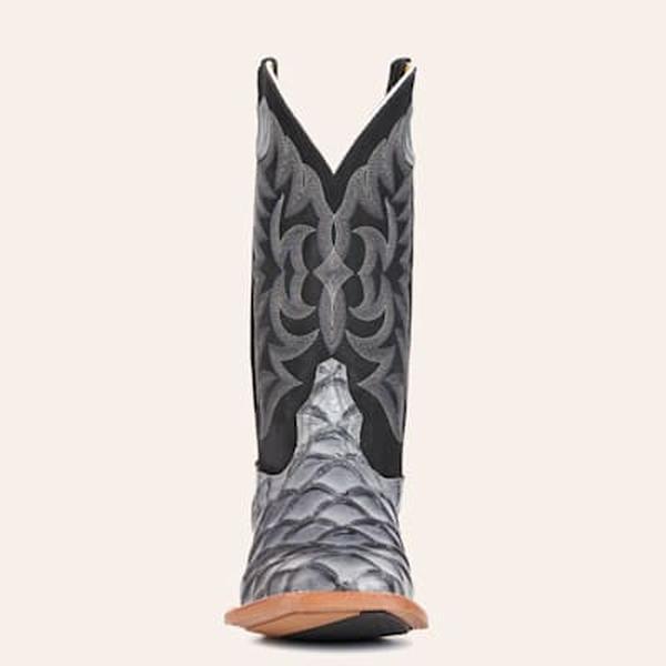Cavender's Men's Intrepid Black and Gray Pirarucu Print Wide Square Toe Cowboy Boots