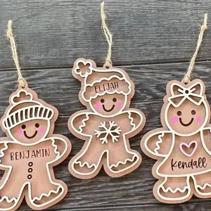 Gingerbread Christmas Ornaments Laser Cut Engraved Personalizable Gingerbread Men Decorations with Names