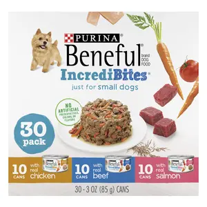 Purina Beneful IncreditBites Small Wet Dog Food Soft Chicken, Beef & Salmon, 3 oz Cans (30 Pack)