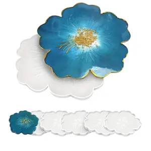 Silicone Resin Molds, 1PCS Large Resin Tray Mold and 5PCS Coaster Molds for Resin Casting, Flower Shape Epoxy Resin Casting Molds for DIY, Home Decoration, Table Wine Tray-6 PCS